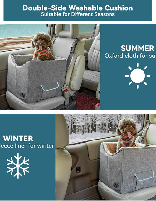 Load image into Gallery viewer, Small Dog Car Seat, Pet Travel Car Booster Seat with Safety Belt, Washable Double-Sided Cushion and Storage Pocket for Small Pet (Small, Light Grey)
