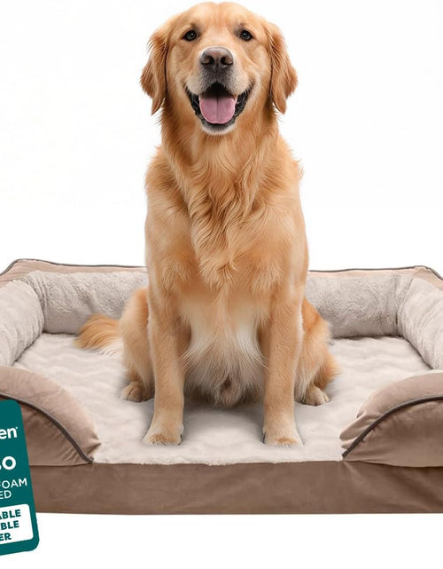Load image into Gallery viewer, Memory Foam Dog Bed for Large Dogs W/ Removable Bolsters &amp; Washable Cover, for Dogs up to 95 Lbs - Plush &amp; Velvet Waves Perfect Comfort Sofa - Brownstone, Jumbo/Xl
