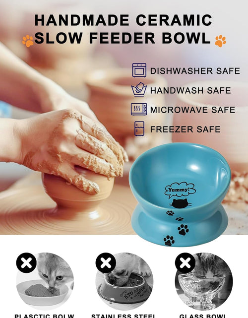 Load image into Gallery viewer, Elevated Cat Food Bowl, Ceramic Raised Bowl, Tilt Angle Protects Cat'S Spine, anti Vomiting Dish, Backflow Prevention, Lake Blue
