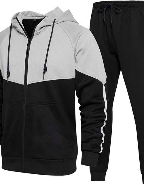 Load image into Gallery viewer, Men'S Hooded Athletic Tracksuit Sweatsuit Long Sleeve Full-Zip Jogging Sweatpants 2 Piece Patchwork Sportsuits
