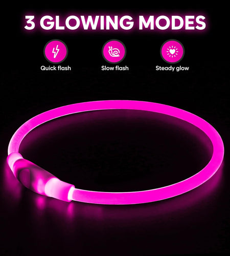 LED Dog Collar, USB Rechargeable Light up Dog Collars, TPU Cuttable Light Dog Necklace Glow in the Dark (Pink)