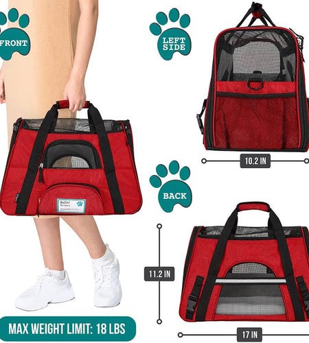 Airline Approved Pet Carrier for Cat, Soft Sided Dog Carrier for Small Dogs, Cat Travel Supplies Accessories for Indoor Cats, Ventilated Pet Carrying Bag Medium Large Kitten Puppy, Small Red