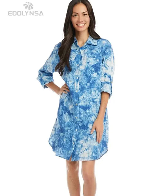 Load image into Gallery viewer, Women Swimsuit Cover Ups Mandarin Sleeve Kaftan Beach Tunic Dress Robe De Plage Solid White Pareo Beach Cover-Ups #Q429
