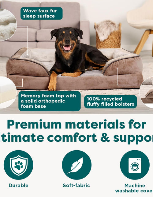 Load image into Gallery viewer, Memory Foam Dog Bed for Large Dogs W/ Removable Bolsters &amp; Washable Cover, for Dogs up to 95 Lbs - Plush &amp; Velvet Waves Perfect Comfort Sofa - Brownstone, Jumbo/Xl
