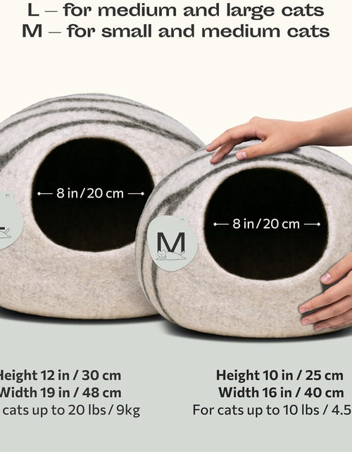 Load image into Gallery viewer, Premium Felt Cat Bed Cave - Handmade 100% Merino Wool Bed for Cats and Kittens (Light Shades) (Large, Light Grey)
